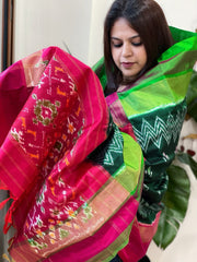 Green Handwoven Ikat Dupatta in Pure Silk - Masakalee