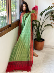 Green Handwoven Ikat Dupatta with Handpainted Madhubani in Cotton - Masakalee