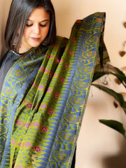 Green Handwoven Jamdani Dupatta in Pure Muslin - Chanderi - Masakalee