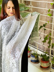 Green Handwoven Jamdani Dupatta in Pure Muslin - Cotton - Masakalee