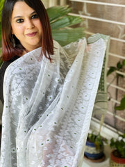 Green Handwoven Jamdani Dupatta in Pure Muslin - Cotton - Masakalee