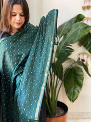 Green Handwoven Muga Silk dupattas with Hand Embroidery - Masakalee