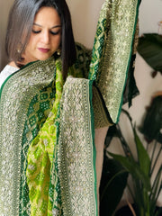 Green Handwoven NeemZari Bareek Bandhani with Dabka Handwork in Pure Georgette - Masakalee