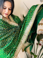 Green Handwoven Rajkot Patola with Gotapatti Handwork in Pure Silk - Masakalee