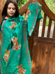 Green Kashmiri Aari Embroidered Dupatta in Geecha Silk - Masakalee
