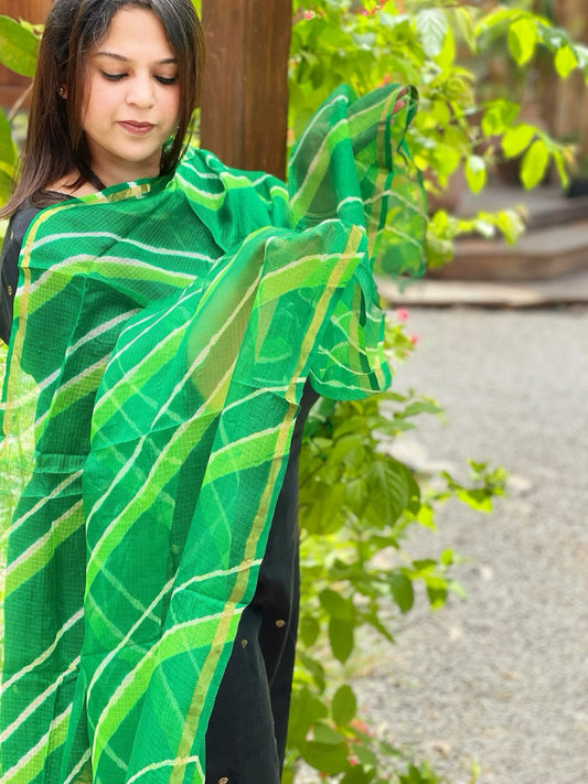 Green Kota Silk Leheriya Dupatta - Masakalee