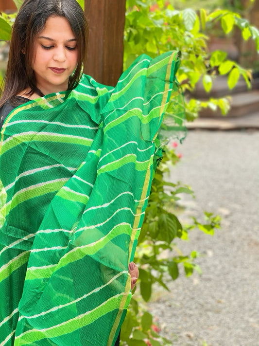Green Kota Silk Leheriya Dupatta - Masakalee
