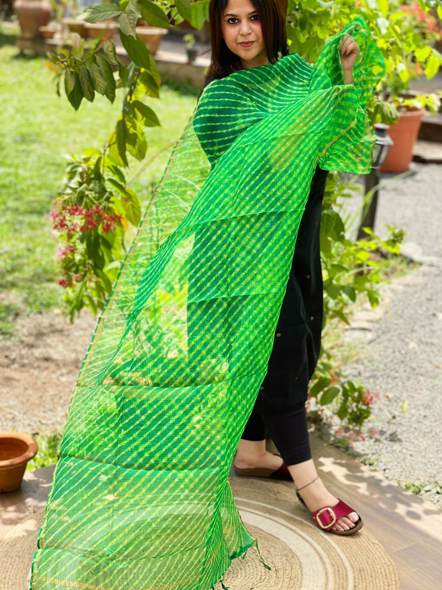 Green Kota Silk Leheriya Dupatta - Masakalee
