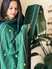 Green Lambani Handwork Dupatta with Self in Pure Handwoven Cotton - Masakalee