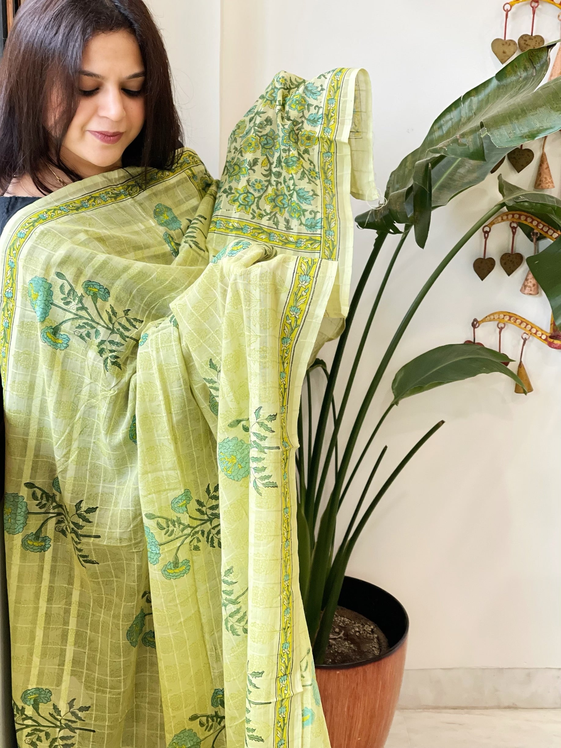 Green Mul Cotton Handblock Printed Dupatta - Masakalee