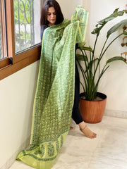 Green Mul Cotton Handblock Printed Dupatta - Masakalee