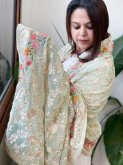 Green Parsi Gara Embroidery Dupatta in Georgette - Masakalee