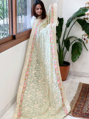 Green Parsi Gara Embroidery Dupatta in Georgette - Masakalee