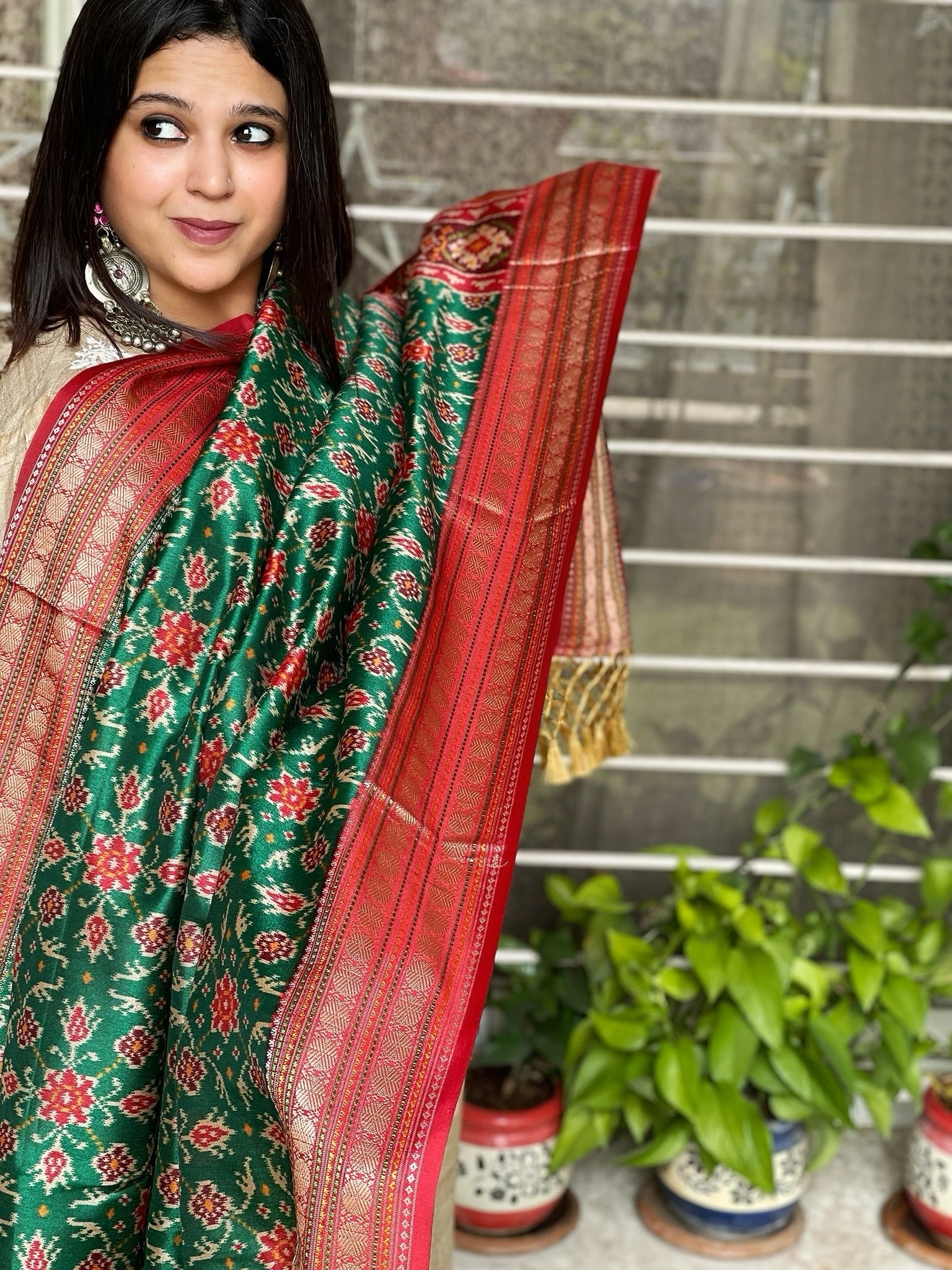 Green Printed Patola Dupatta in Fine Art Silk - Masakalee