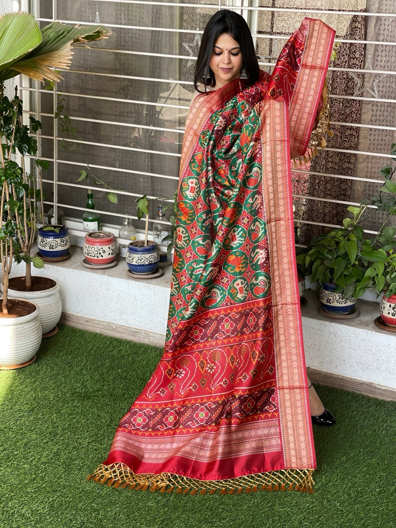 Green Printed Patola Dupatta in Fine Art Silk - Masakalee