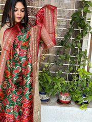 Green Printed Patola Dupatta in Fine Art Silk - Masakalee