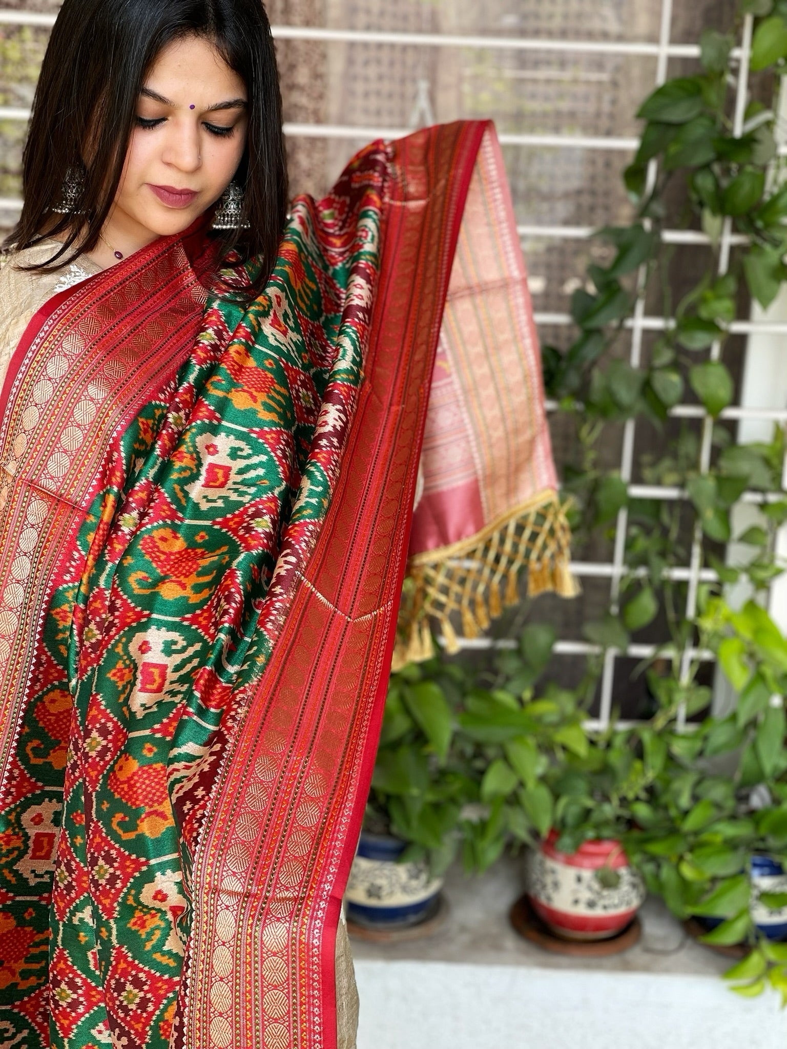 Green Printed Patola Dupatta in Fine Art Silk - Masakalee