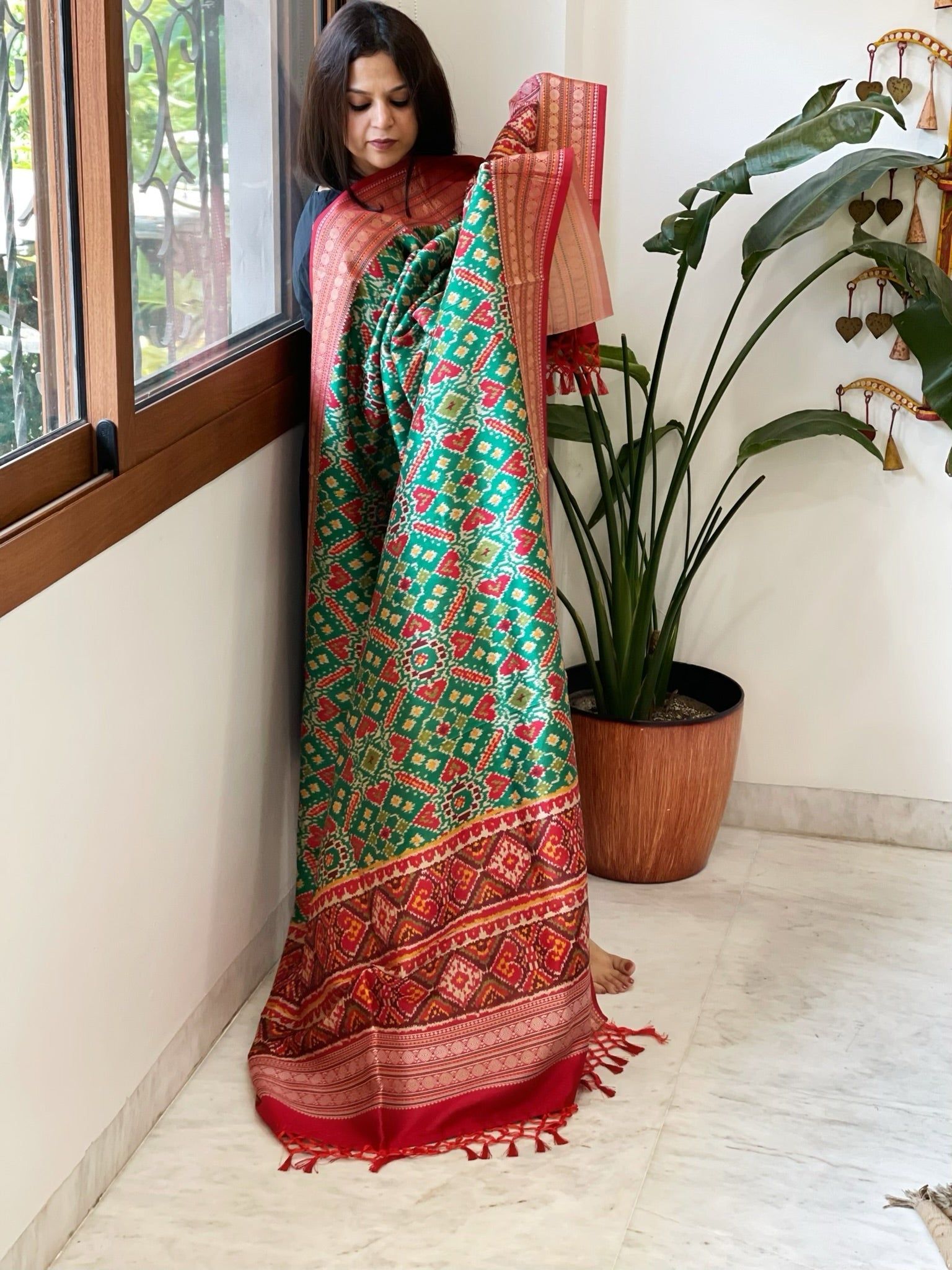 Green Printed Patola Dupatta in Fine Art Silk - Masakalee