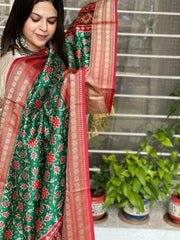 Green Printed Patola Dupatta in Fine Art Silk - Masakalee