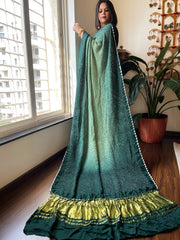 Green Rai Bandhej Saree in Pure Gajji Silk with Zari Pallu - Masakalee