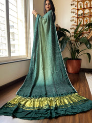 Green Rai Bandhej Saree in Pure Gajji Silk with Zari Pallu - Masakalee