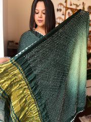 Green Rai Bandhej Saree in Pure Gajji Silk with Zari Pallu - Masakalee