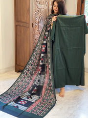 Green Suit Set with Kantha Stitch Work on Glazed Cotton - Masakalee
