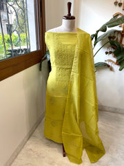 Green Suit Set with Lucknowi Handwork in Pure Mul Chanderi - Masakalee