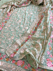 Green Suit Set with Parsi Gara Embroidery in Georgette - Masakalee