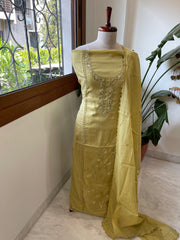Green Suit Set with Sequin ad Knot handwork in Mul Chanderi - Masakalee