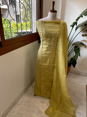 Green Suit Set with Sequin ad Knot handwork in Mul Chanderi - Masakalee
