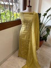Green Suit Set with Sequin ad Knot handwork in Mul Chanderi - Masakalee
