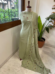 Green Suit Set with Thread and Sequin Embroidery in Pure Cotton - Masakalee