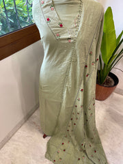 Green Suit Set with Thread and Sequin Embroidery in Pure Cotton - Masakalee