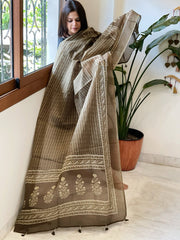 Greenish Gold Kota Cotton Handblock Printed Dupatta - Masakalee