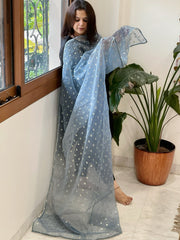 Grey Organza Dupatta with Pitta Work Butas and Gota Lace Border - Masakalee