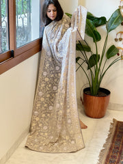 Grey Parsi Gara Embroidery Dupatta in Georgette - Masakalee