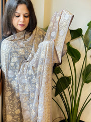 Grey Parsi Gara Embroidery Dupatta in Georgette - Masakalee