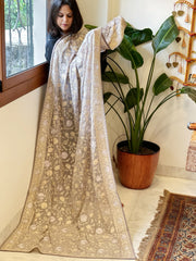 Grey Parsi Gara Embroidery Dupatta in Georgette - Masakalee