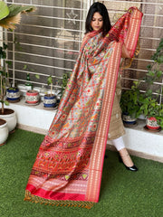 Grey Printed Patola Dupatta in Fine Art Silk - Masakalee