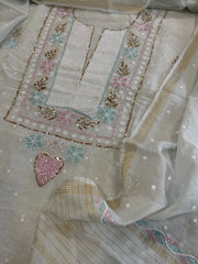 Grey Suit Set with Pearl, Cut Daana and Mukaish Handwork in Pure Mul Chanderi - Masakalee