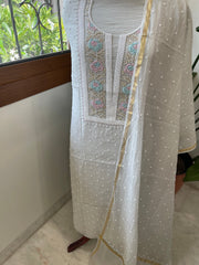 Grey Suit Set with Pearl, Cut Daana and Thread Handwork in Pure Mul Chanderi - Masakalee