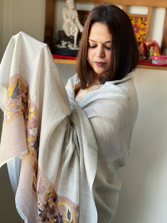 Grey Woven Pashmina Shawl with Kaani Pallu - Masakalee