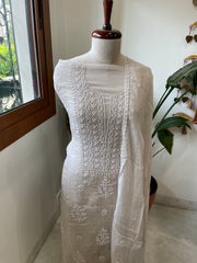 Greyish Beige Suit Set with Lucknowi and Pearl Handwork in Organza Crepe - Masakalee