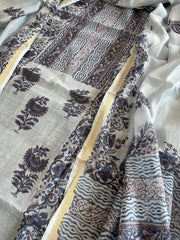 Greyish Blue Handblock Printed Suit Set in Mul Cotton - Masakalee