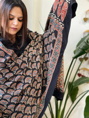 Handblock Printed Ajrakh Dupatta with Handwork in Modal Silk - Masakalee