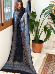 Handblock Printed Ajrakh Dupatta with Handwork in Modal Silk - Masakalee