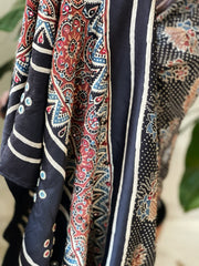 Handblock Printed Ajrakh Dupatta with Handwork in Modal Silk - Masakalee
