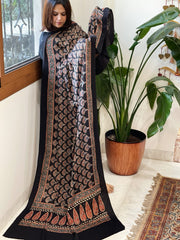 Handblock Printed Ajrakh Dupatta with Handwork in Modal Silk - Masakalee