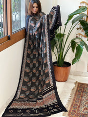 Handblock Printed Ajrakh Dupatta with Handwork in Modal Silk - Masakalee